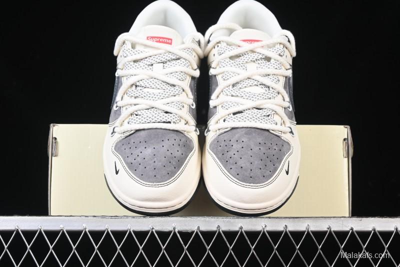 Nike SB Dunk Low Supreme Collaboration - Strap Light Gray Hook Anniversary High-End Custom Low-Top Casual Skate Shoes - YX5066-210