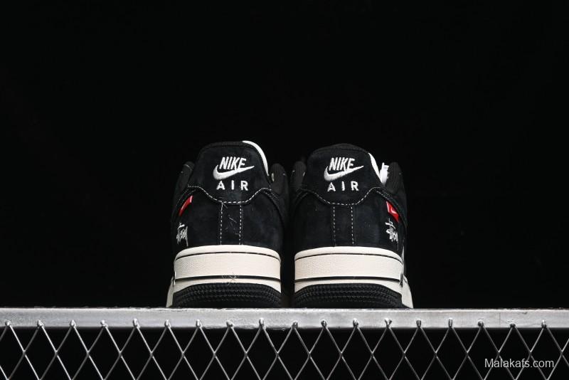 Nike Air Force 1 '07 Low Stussy Collaboration - Black/Red Label Low-Top Casual Sneakers - SJ6698-008