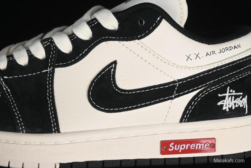 Nike Air Jordan 1 Low AJ1 Stussy Collaboration - Black White Red Label Retro Basketball Shoes - SJ9950-033