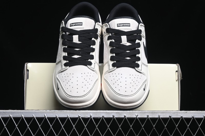 Nike SB Dunk Low Supreme Collaboration - Black Stitch Mini Swoosh Custom Low-Top Casual Skate Shoes - XX3186-302