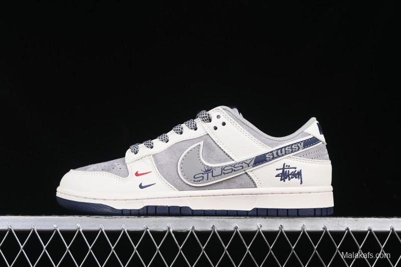 Nike SB Dunk Low Stussy Collaboration Beige Grey Print Grey Swoosh Anniversary Custom Low-Top Casual Skate Shoes - DM6868-009