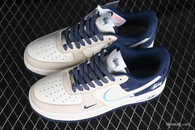 Nike Air Force 1 '07 Low Stussy Collaboration Light Blue White Transparent Swoosh Low-Top Casual Sneakers - DM6688-055