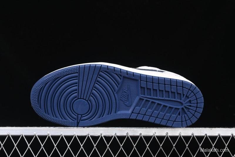 Nike Air Jordan 1 Low AJ1 The North Face Collaboration - Grey Pigskin Blue Sole Retro Basketball Shoes DM9188-011