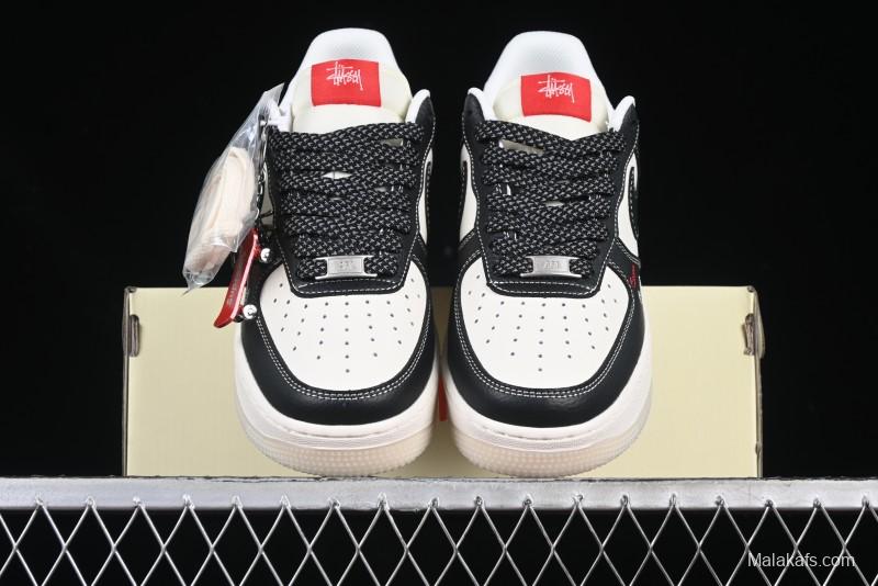 Nike Air Force 1 '07 Low Stussy Supreme Collaboration Dual-Tone Black Red Logo Low-Top Casual Sneakers - HH7518-043