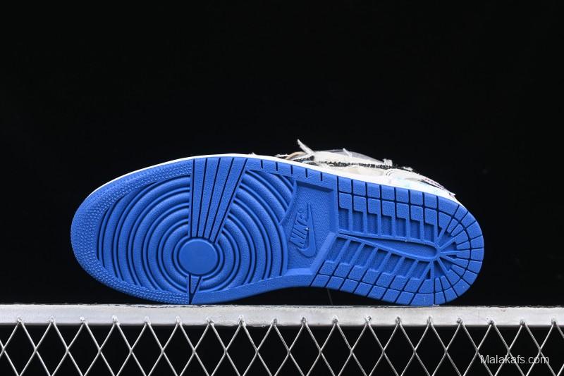 Nike Air Jordan 1 Low Retro Basketball Shoes Panda Prank Surf Fishing Overfishing Blue Brown Gray - 553558-140