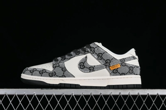 Nike SB Dunk Low Gucci Collaboration - Grey Pattern Anniversary High-End Custom Low-Top Casual Skate Shoes - BB9676-311