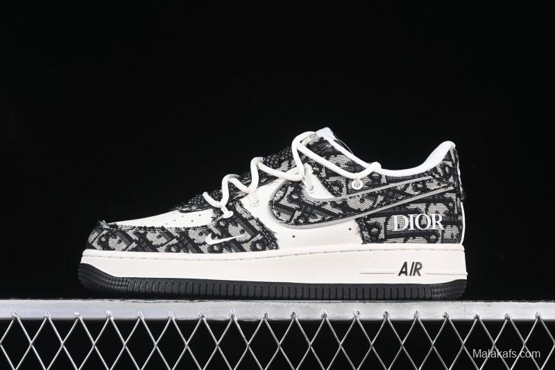 Nike Air Force 1 '07 Low Dior Collaboration Black Pattern Drawstring Casual Sneakers - SJ1198-106