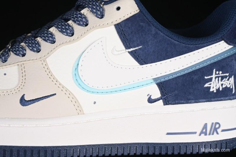 Nike Air Force 1 '07 Low Stussy Collaboration Light Blue White Transparent Swoosh Low-Top Casual Sneakers - DM6688-055