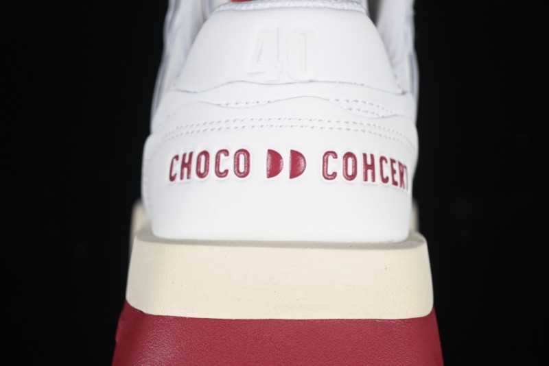 Choco Concert Leather Round Square Asymmetric Fashion Sneakers White Wine Red - AJE5