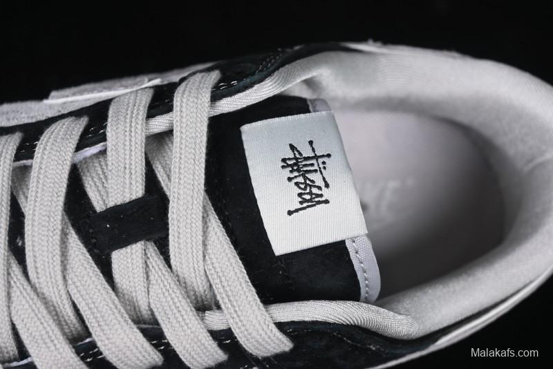 Nike SB Dunk Low Stussy Collaboration - Black Grey Pig Leather Anniversary Custom Edition Low-Top Casual Sneakers - XX3168-008