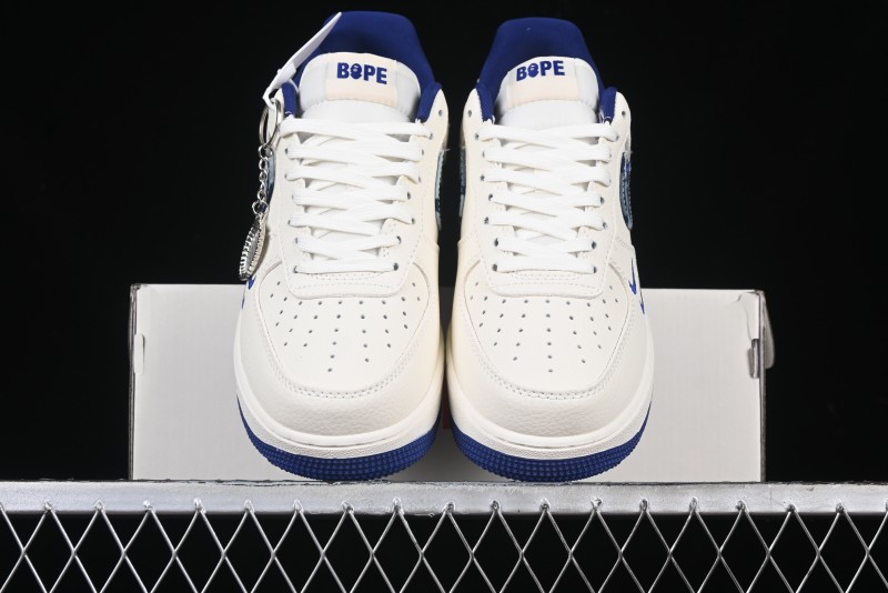Nike Air Force 1 '07 Low Bape Collaboration - Blue Four Small Swoosh Casual Sneakers - KK1988-036