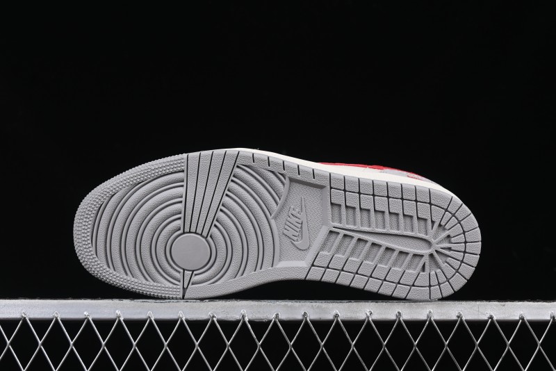 Nike Air Jordan 1 Low AJ1 Supreme Collaboration - White Grey Red Swoosh Retro Basketball Shoes - SJ9950-024