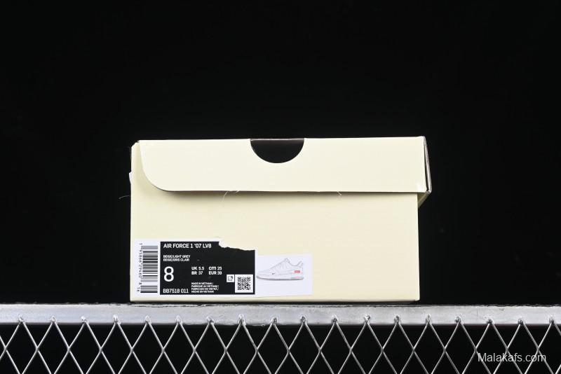 Nike Air Force 1 '07 Low Supreme Collaboration Beige Grey with Red Swoosh Casual Sneakers - BB7518-011