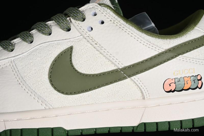 Nike SB Dunk Low Gucci Collaboration - Beige Green Woven Fabric Anniversary High-End Custom Low-Top Casual Skate Shoes - DQ1098-368