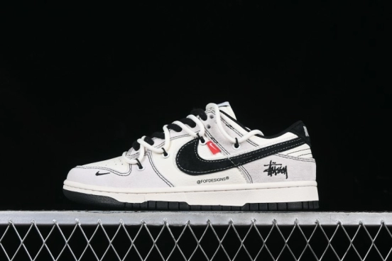 Nike SB Dunk Low Stussy Collaboration Anniversary Edition Lace-Up Beige Grey Black Swoosh Low-Top Casual Skate Shoes - YX5066-242