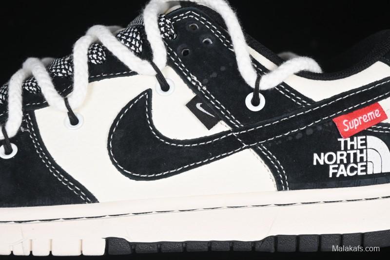 Nike SB Dunk Low The North Face x Supreme Anniversary Edition Customized Lace-Up Black White Black Swoosh Casual Skate Shoes - YX5066-227