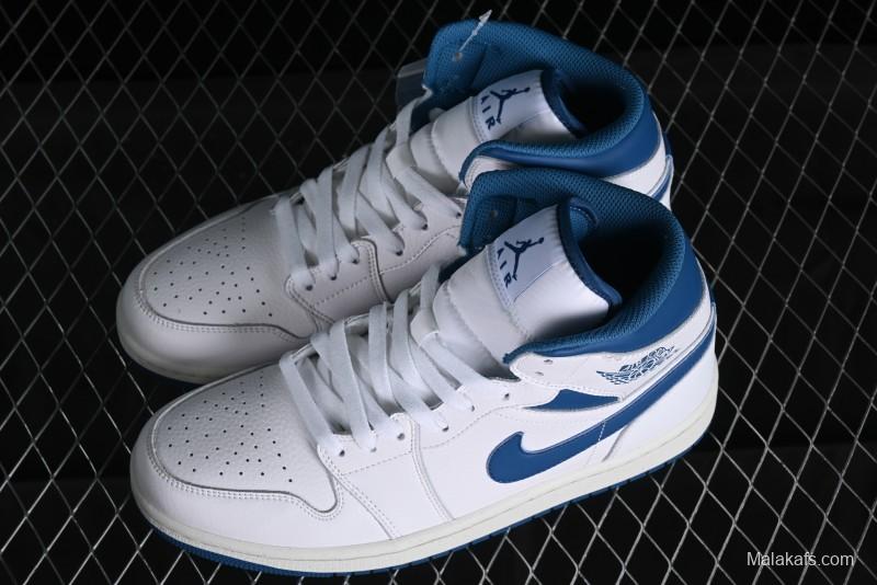 Nike Air Jordan 1 Mid Industrial Blue Basketball Shoes with Air Cushion - FN5215-141