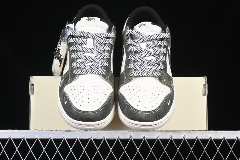 Nike SB Dunk Low Stussy Collaboration - Camo Black Swoosh Anniversary High-End Custom Low-Top Casual Sneakers - DM6868-011