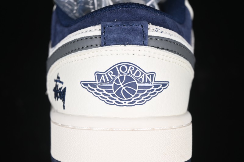 Nike Air Jordan 1 Low Stussy Collaboration - Grey Swoosh Retro Basketball Shoes - XS6086-001