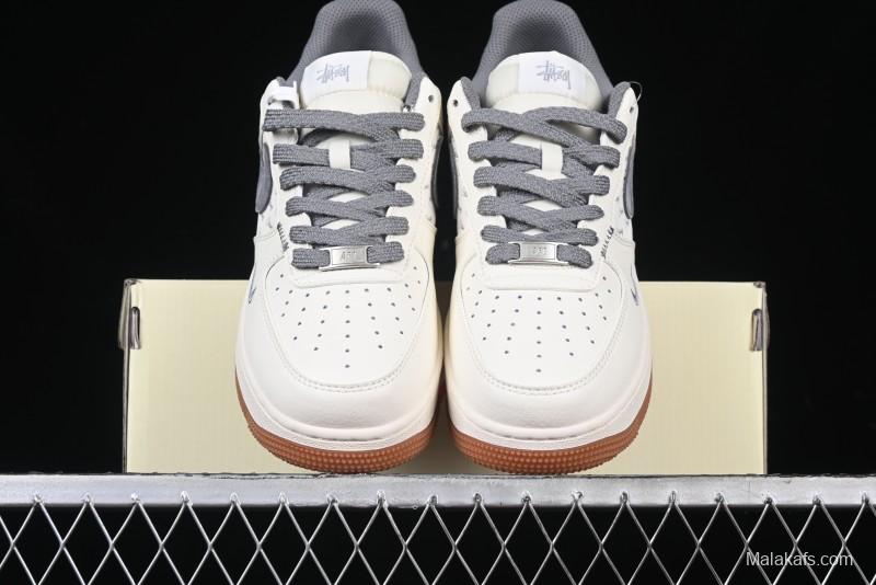 Nike Air Force 1 '07 Low Stussy Collaboration - Grey Swoosh Casual Sneakers - XZ6188-256
