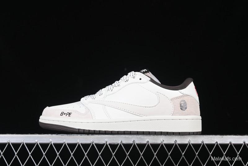 Nike Travis Scott x Fragment Design x Air Jordan 1 Low OG SP AJ1 Bape Collaboration Sneakers - AG3702-807