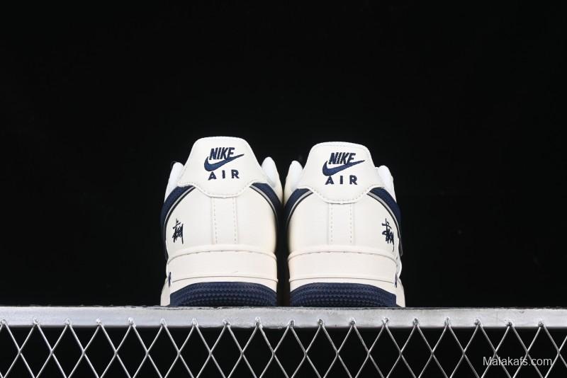 Nike Air Force 1 '07 Low Stussy Collaboration - Navy Blue & Off-White Low-Top Casual Sneakers - XZ3328-568