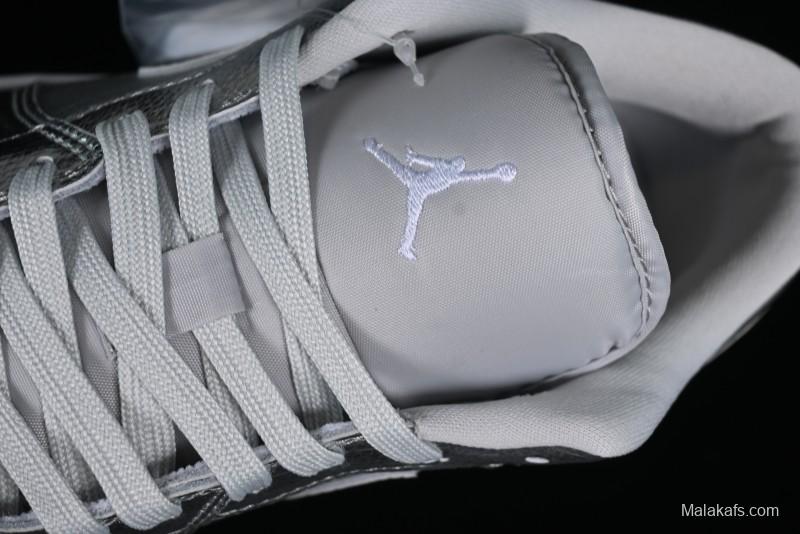 Nike Air Jordan 1 Low "Metallic Silver" Casual Sneakers with Metallic Finish - FN5030-001