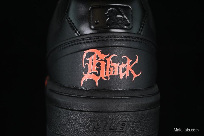 NY Yankees Black Leather Sneakers – Bold Orange Logo Edition