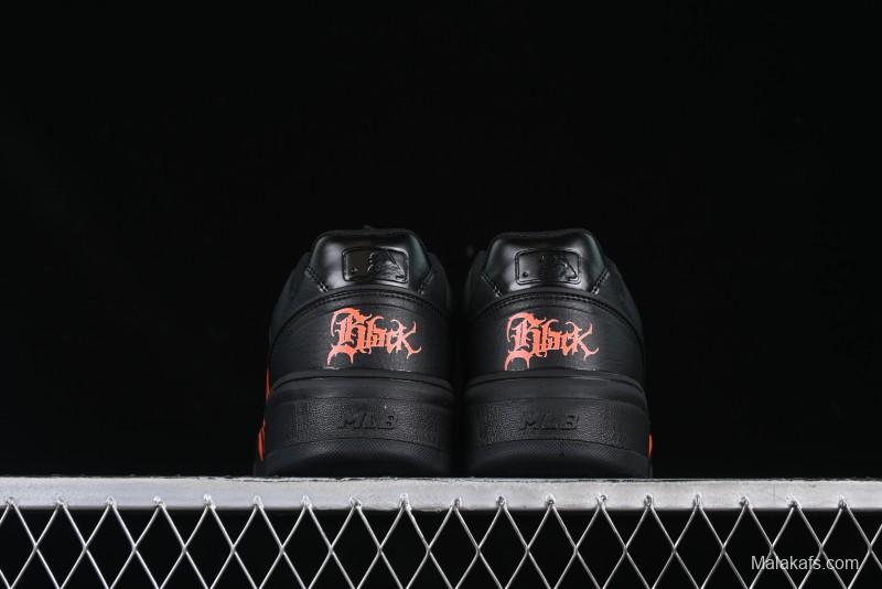 NY Yankees Black Leather Sneakers – Bold Orange Logo Edition
