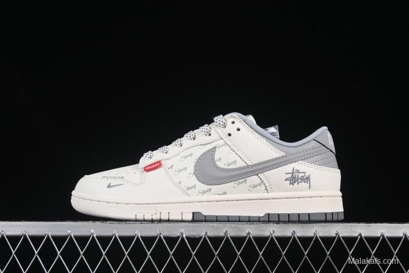 Nike SB Dunk Low Stussy Collaboration 3D Grey Swoosh Anniversary Custom Low-Top Casual Skate Shoes - XS6089-540