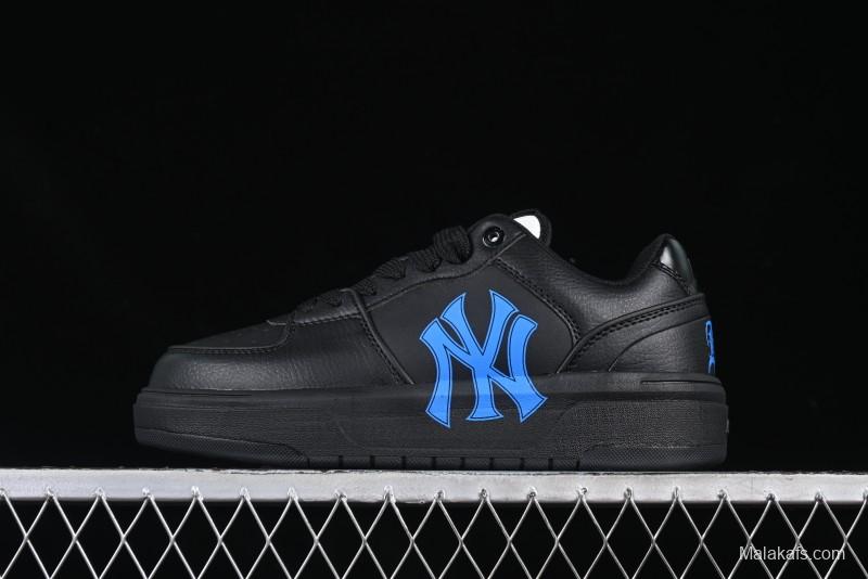 NY Yankees Black Leather Sneakers with Bold Blue Logo
