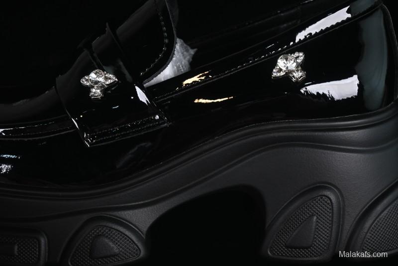 Black Patent Chunky Platform Loafers with Metal Embellishments
