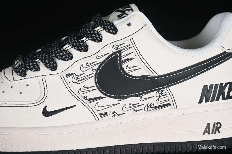 Nike Air Force 1 '07 Low Custom Casual Sneakers with Multiple Swoosh Design - HH7518-068