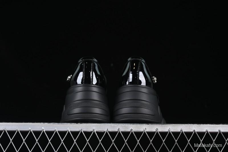 Black Patent Chunky Platform Loafers with Metal Embellishments