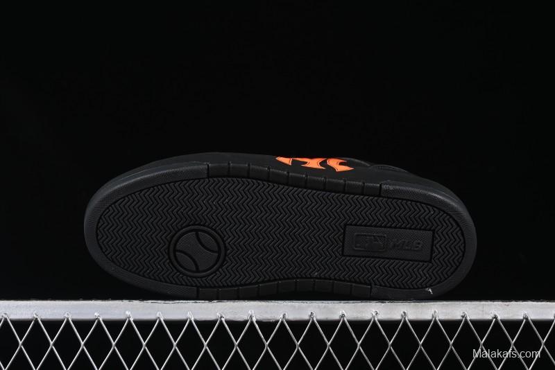 NY Yankees Black Leather Sneakers with Bold Orange Logo
