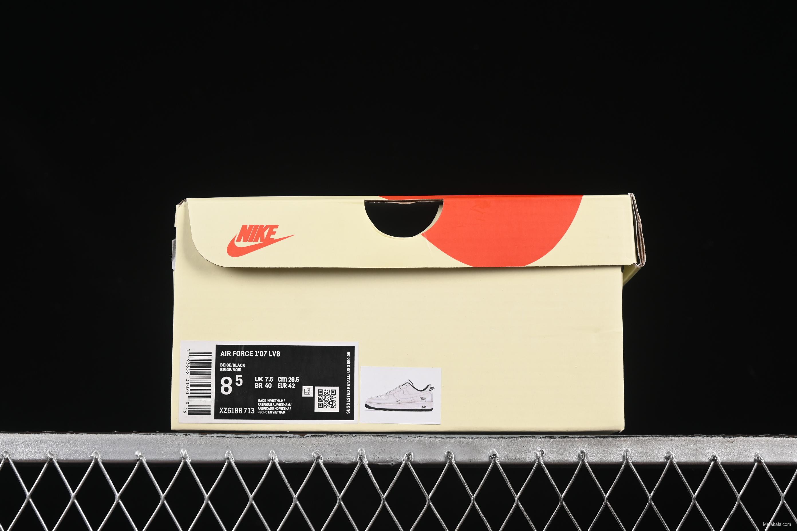 Nike Air Force 1 '07 Low Stussy Collaboration Small Double Swoosh Black Sole Low-Top Casual Sneakers - XZ6188-713