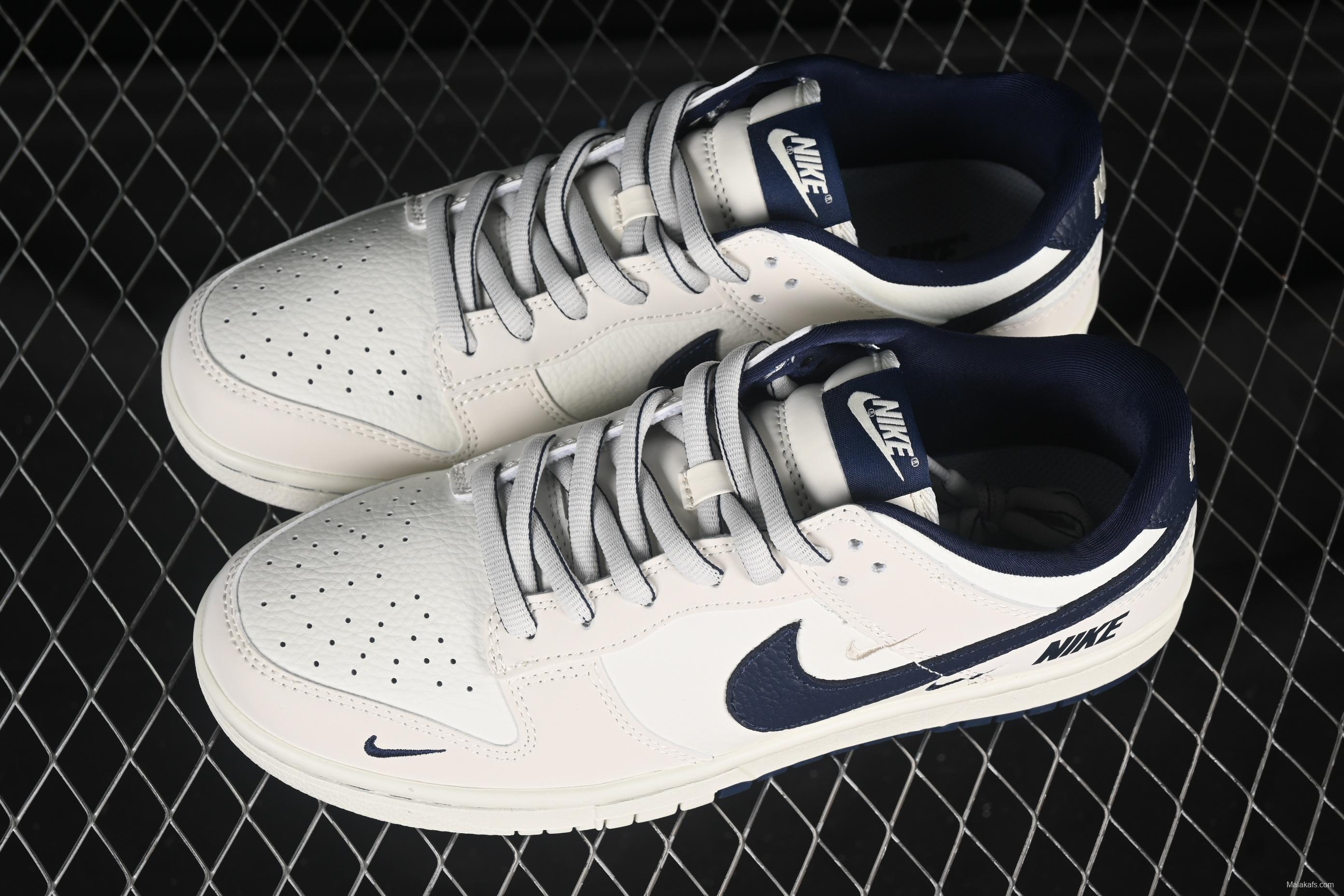 Nike SB Dunk Low Collaboration Triple Swoosh Cream Navy Anniversary Custom Low-Top Casual Skate Shoes - SC9207-402