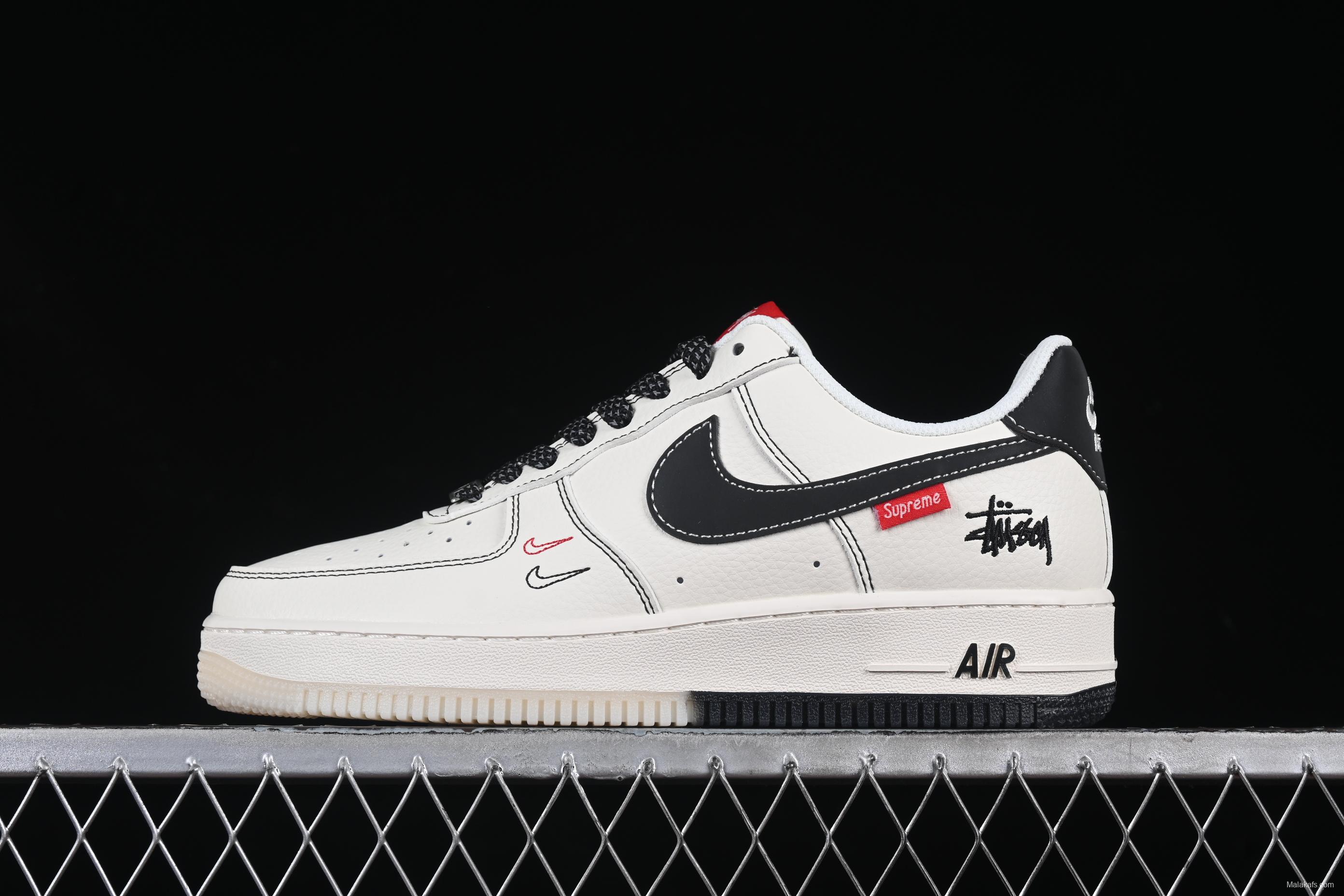 Nike Air Force 1 '07 Low Stussy Collaboration Black Dual-Tone Embroidery Casual Sneakers - HH7518-036