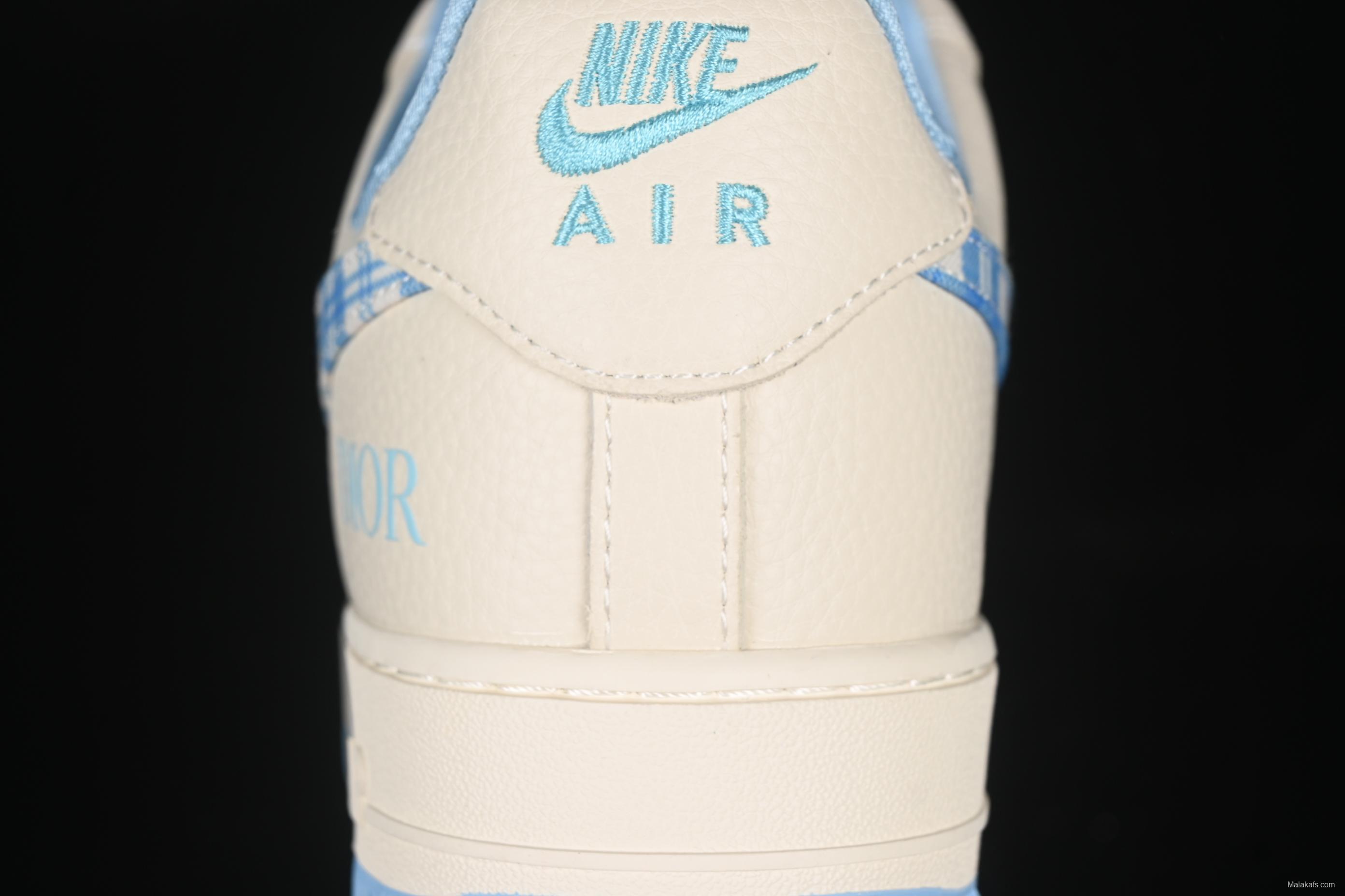 Nike Air Force 1'07 Low Dior Collaboration Beige Blue Checkered Casual Sneakers - KK1988-072