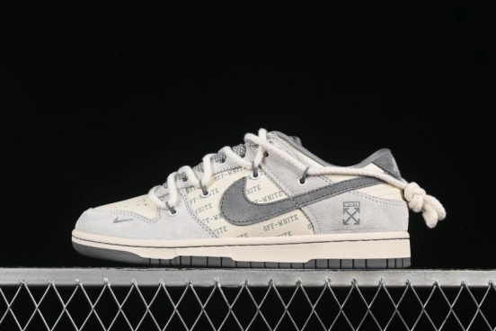 Nike SB Dunk Low OFF-WHITE Anniversary Edition Customized Skate Shoes with Gray Swoosh - YX5066-223
