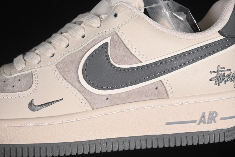 Nike Air Force 1 '07 Low Stussy Collaboration Pig Grey Swoosh Grey Sole Casual Sneakers - XX3168-126