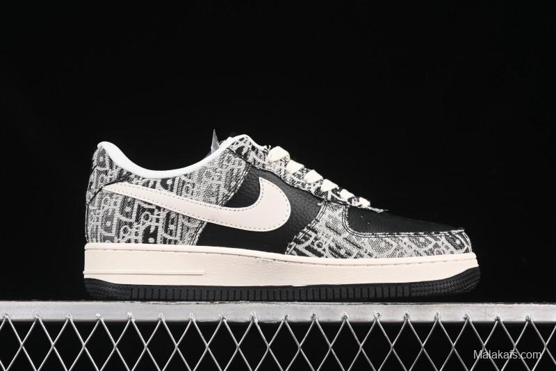 Nike Air Force 1 '07 Low Dior Collaboration Pattern Black White Swoosh Casual Sneakers - XS1958-581