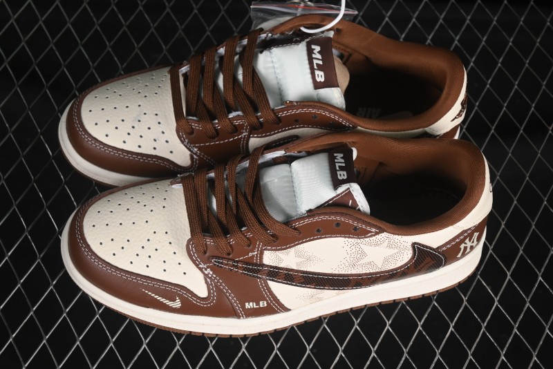 Nike Travis Scott x Fragment Design x Air Jordan 1 Low OG SP AJ1 MLB Collaboration Chestnut Low-top Casual Sneakers - XS2024-014