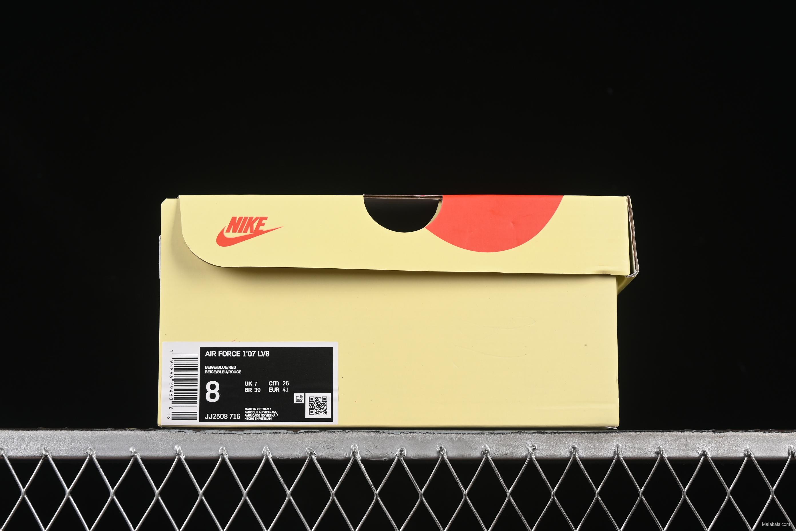 Nike Air Force 1 '07 Low Stussy Collaboration Light Blue Sole Red Heel Casual Sneakers - JJ2508-716