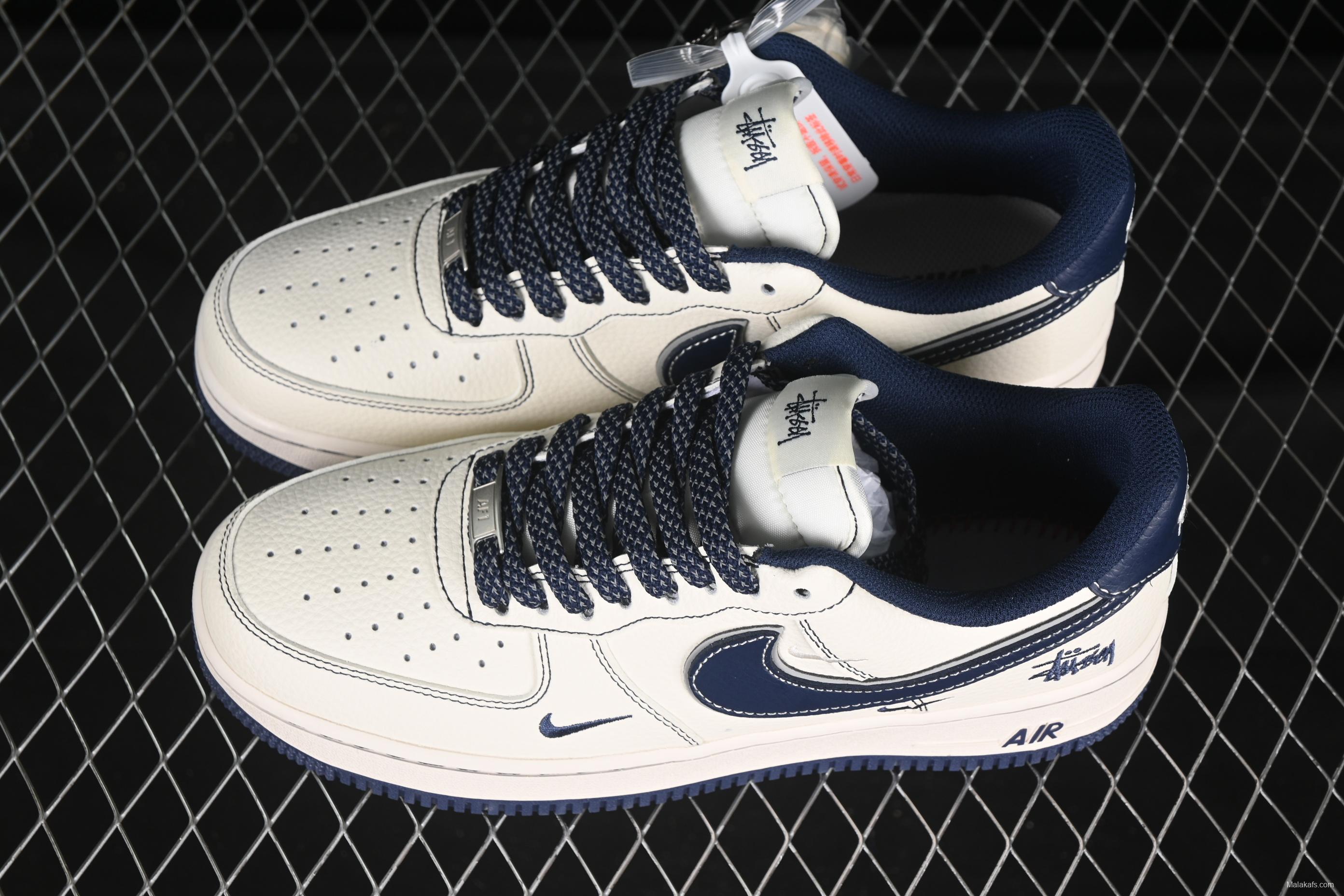 Nike Air Force 1 '07 Low Stussy Collaboration Dark Blue Mini Swoosh Casual Sneakers - HH7518-061