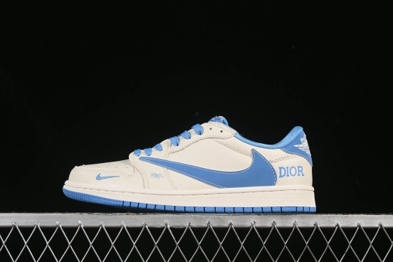 Nike Travis Scott x Fragment Design x Air Jordan 1 Low OG SP AJ1 Collaboration Sneakers in Sky Blue and Off-White - LD2025-028