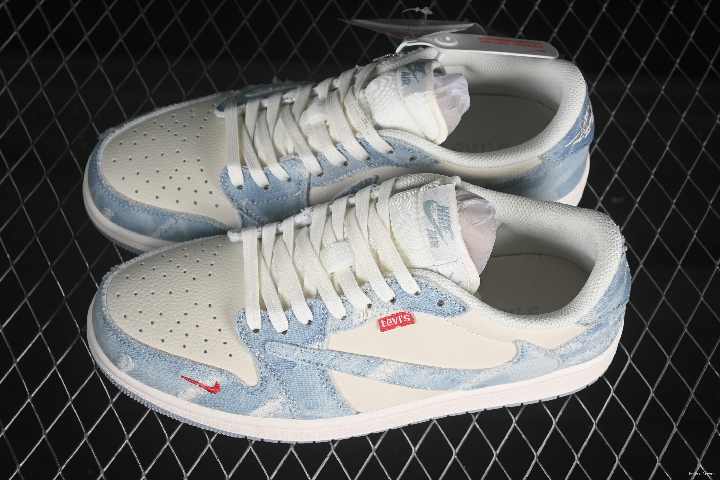 Nike Travis Scott x Fragment Design x Air Jordan 1 Low OG SP AJ1 Levi's Collaboration Low-Top Casual Sneakers - LE2436-137
