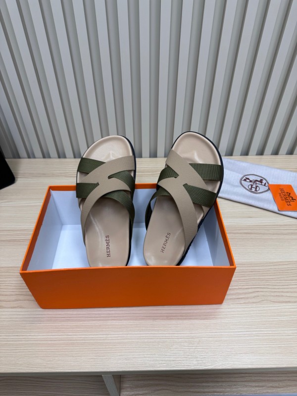 2025 Slippers Hermès Beige Green Rubber Slippers