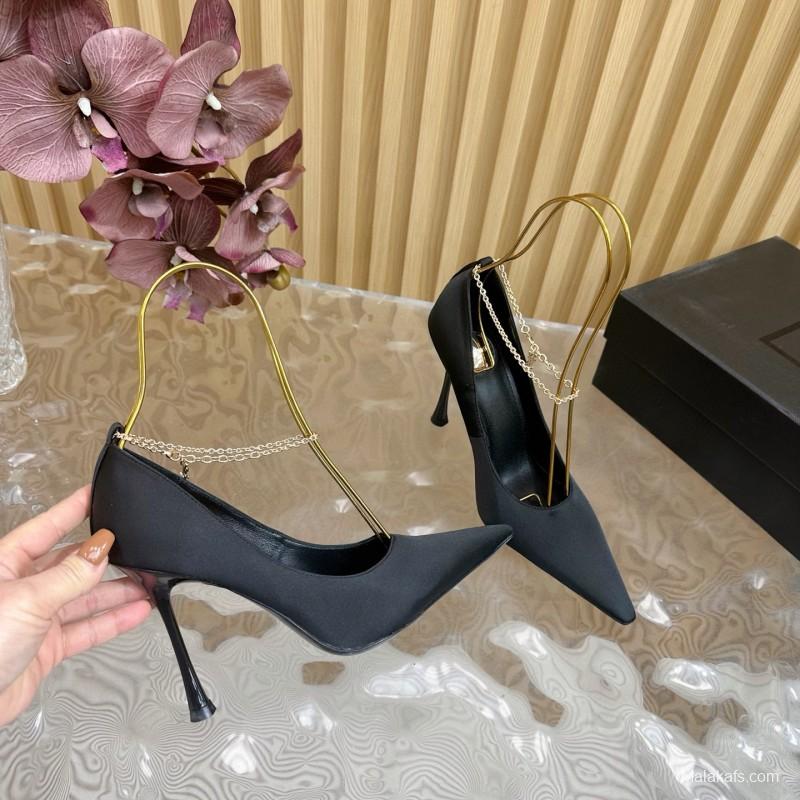 2025 Women Yves Saint Laurent Black Leather High Heel Pumps MJ00310