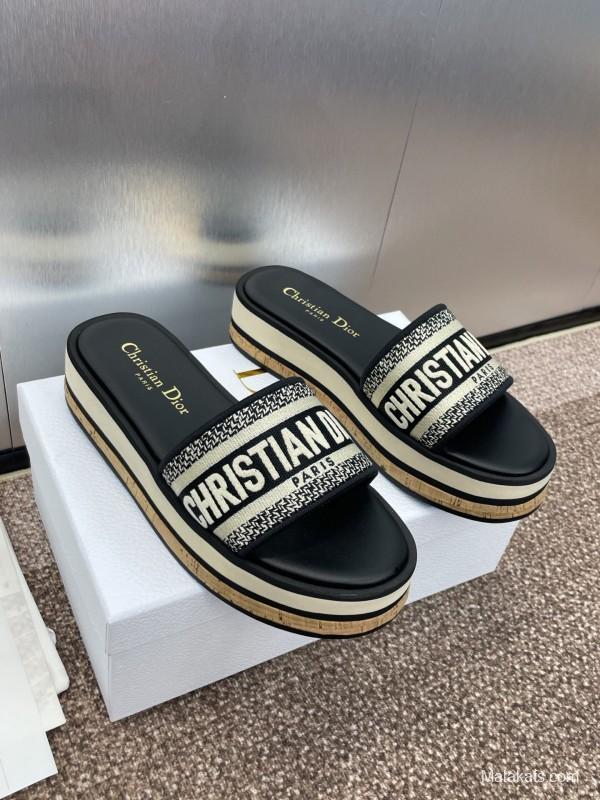 2025 Slippers Dior Black Fabric Slippers CD Logo KFY00280